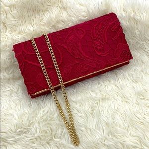Giani Bernini wine lace clutch with gold chain